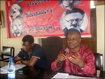 Segun Sango (DSM General Secretary) speaking to the NC - photo DSM