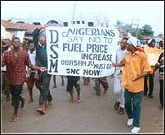 Democratic Socialist Movement (DSM) banner on anti fuel price hike demo